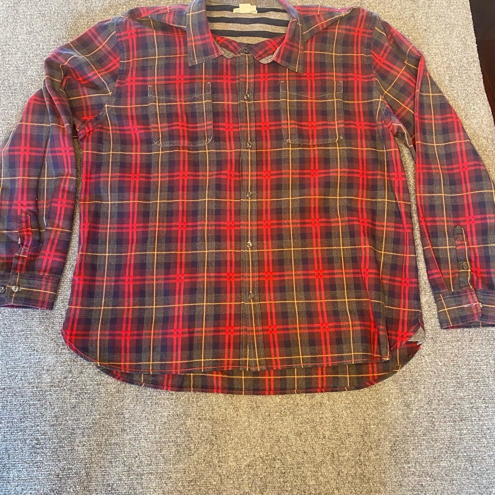 Carbon‎ 2 Cobalt red tartan Plaid Men's button down flannel Shirt XL